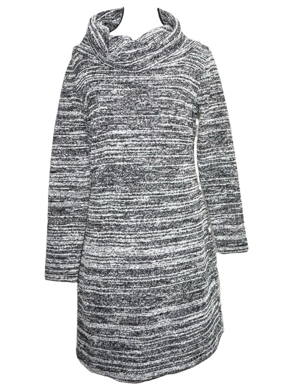 LOFT Outlet Sweater Dress Cowl Neck Marled Black White Long Sleeve Office XS New